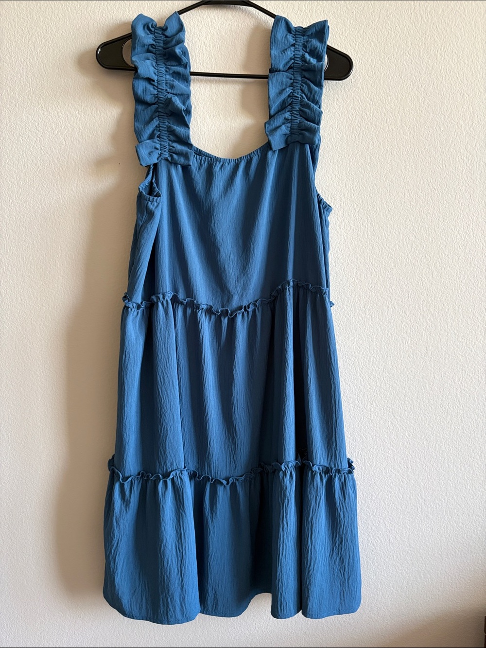 ODDY Ruffled Strap Sundress in Blue Tiered Lightweight Square Neckline Size XL